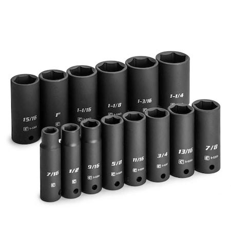 Capri Tools 1/2 in. Drive Deep Impact Socket Set, 7/16 to 1-1/4 in., SAE, 14-Piece CP55000-14SD
